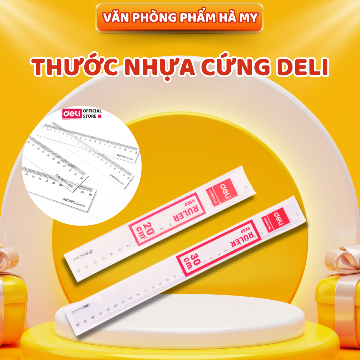  Combo 5 Cây Thước kẻ nhựa cứng 20cm 30cm Deli trong suốt 