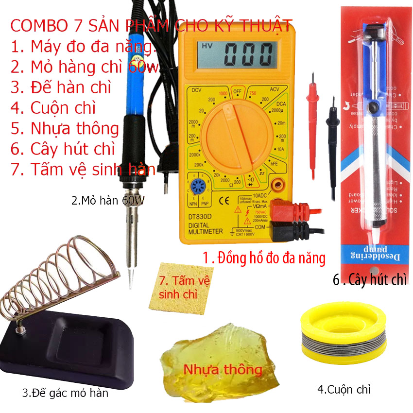 Đồng hồ đo vạn năng cao cấp DT-830D + 6 món dụng cụ kỹ thuật