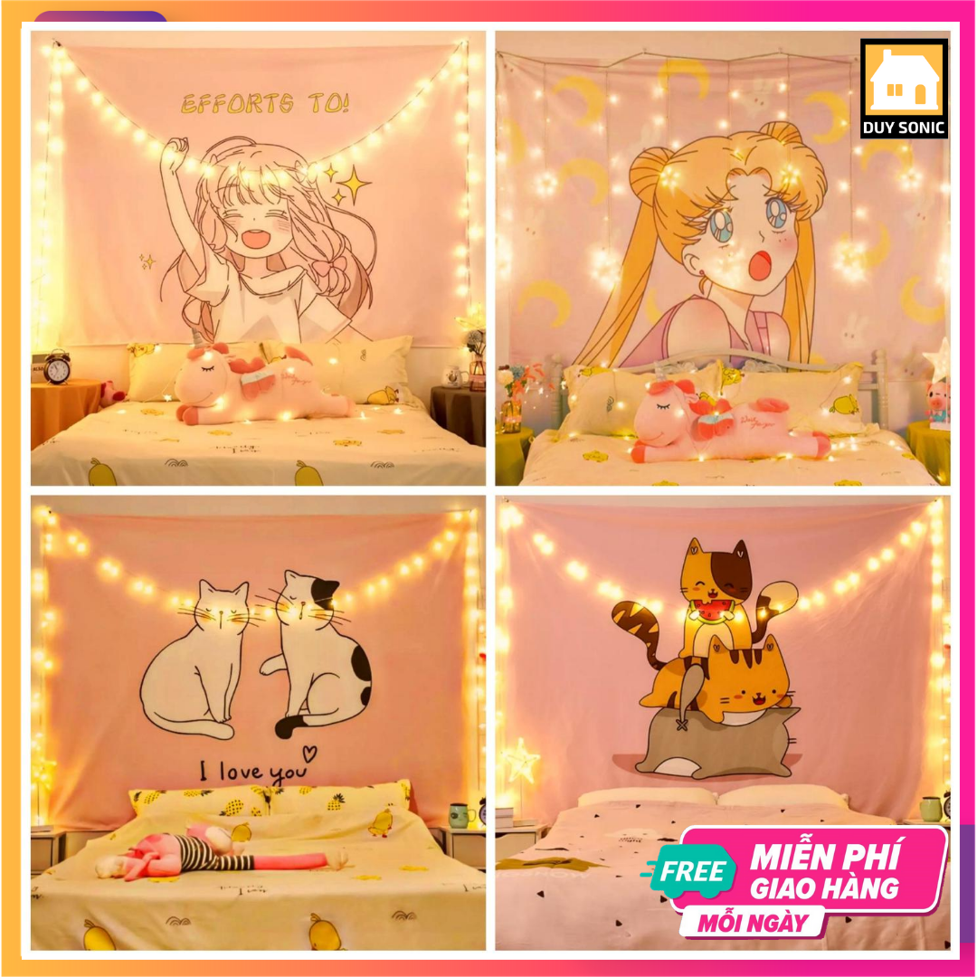 (TẶNG DÂY ĐÈN LED 5m) Thảm treo tường decor phòng ngủ, livetream bán hàng (size 150x130cm)  tặng  móc treo + MGG 5k +món quà nhỏ