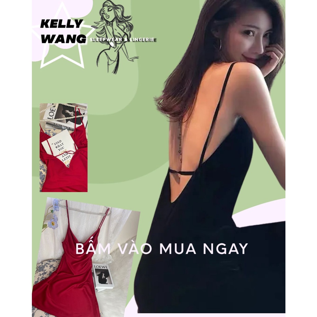 Sx857 - váy ngủ lụa cổ đổ 2 dây có dây điều chỉnh sau lưng - hàng cao cấp - kellywang