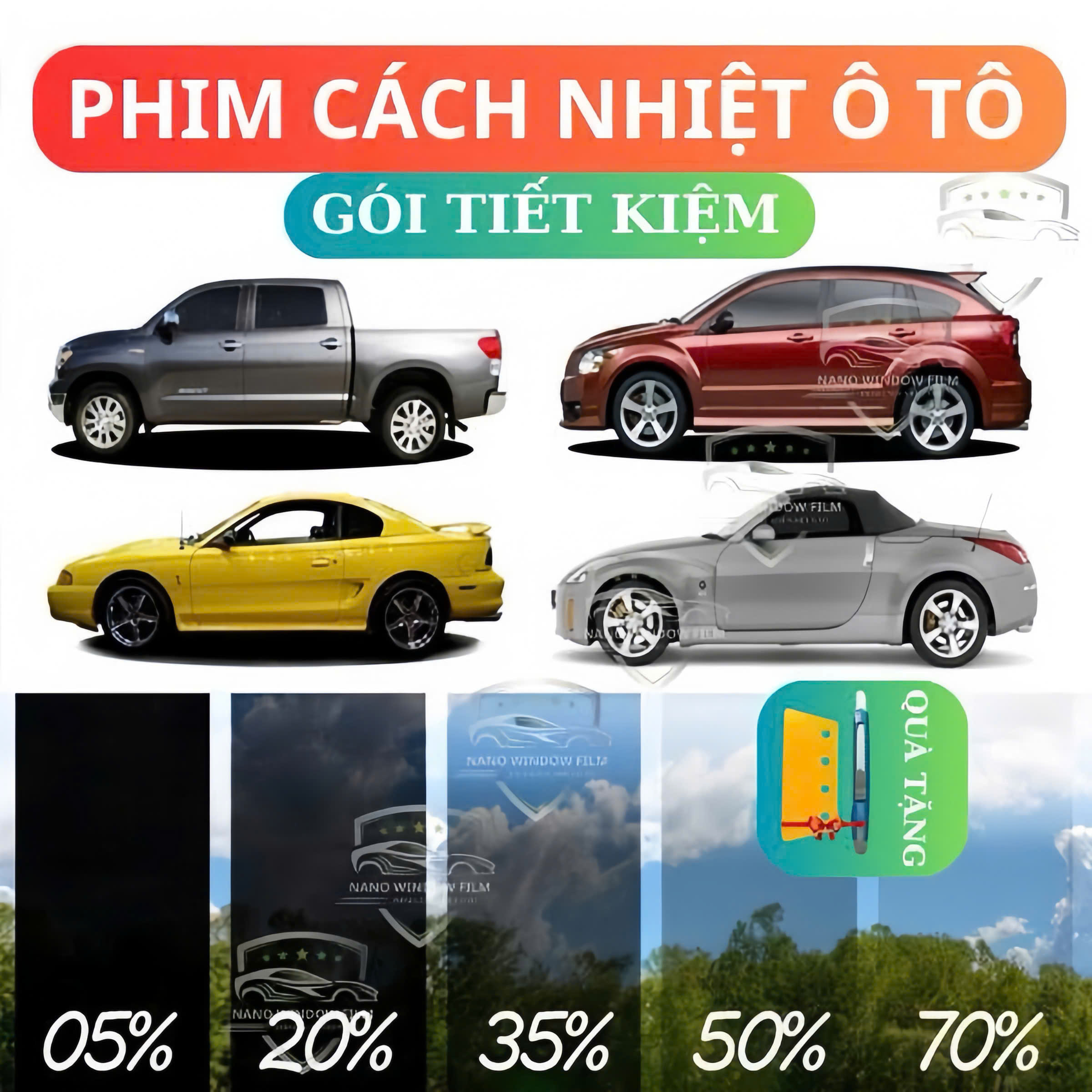 Phim cách nhiệt ô tô xe 4-5 chỗ{Gói tiết kiệm Cắt theo xe}Film cách nhiệt 3M cản tia uv chống nóng hiệu quả