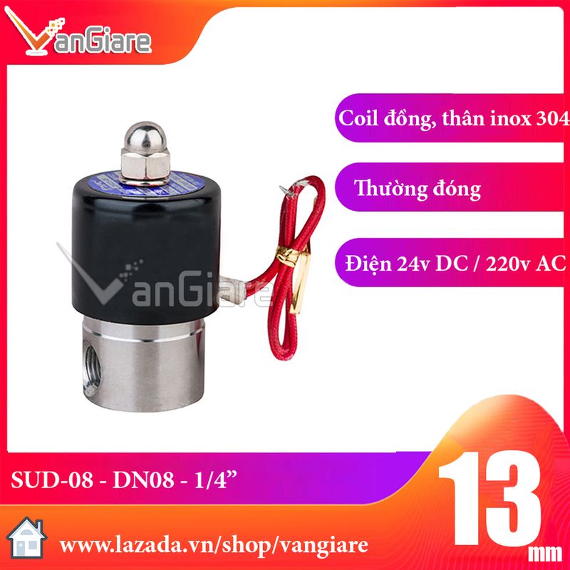 Van điện từ inox 304 phi 13mm 12v dc / 24v dc/ 110v ac / 220v ac uds8