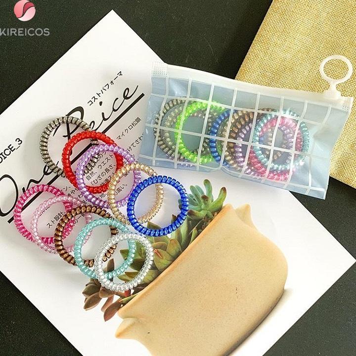 Set 6 dây cột tóc buộc tóc nhựa xoắn đơn giản nhiều màu