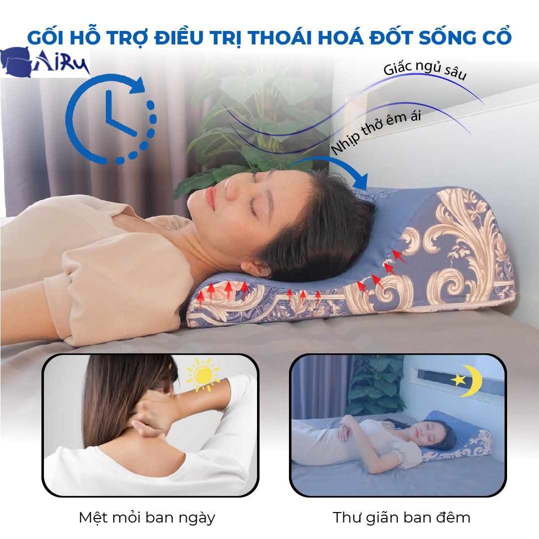Gối chống thoái hóa đốt sống cổ chuyên dụng 2 đầu cao thấp thương hiệu AIRU