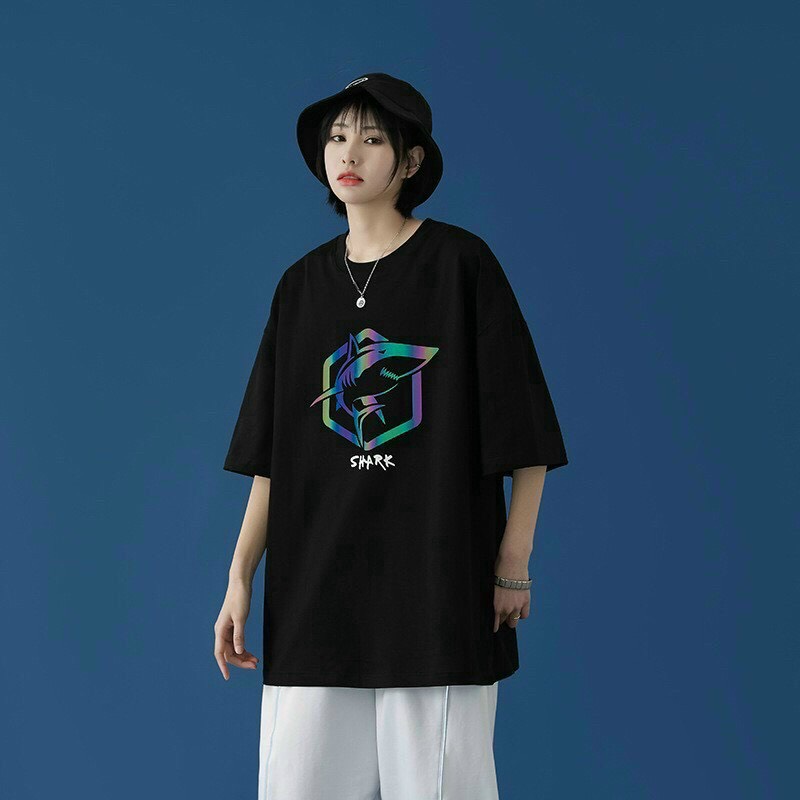 Áo thun nam nữ tay lỡ cá mập phản quang chất cotton thể thao cao cấp