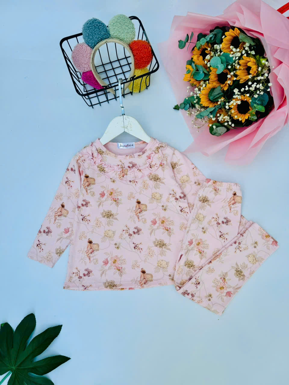 Đồ bộ bé gái, bộ bé gái dài tay size đại thun cotton borrip cổ bèo Jennie kids J344 - 6