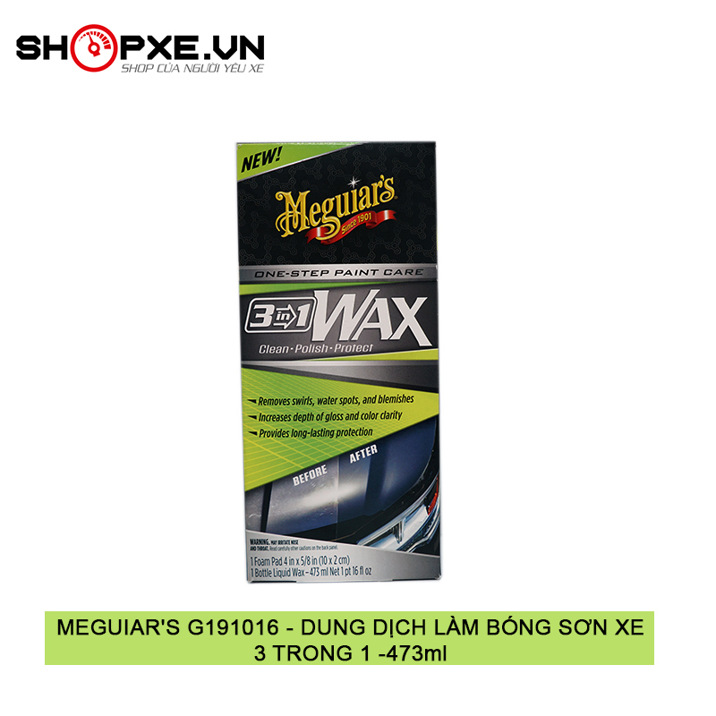Wax phủ bóng cho sơn ô tô, xe hơi 3 trong 1 - Meguiar's Wax 3 in 1 - G191016, 473ml