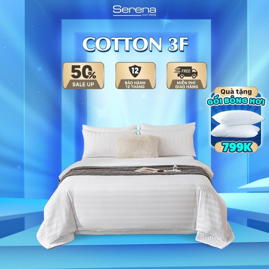 Bộ ga giường 5 món cotton 3f SERENA cao cấp bộ chăn ga ra drap gối mền nệm niệm đệm cotton 3f trải phủ bọc giường mát lạnh sang trọng