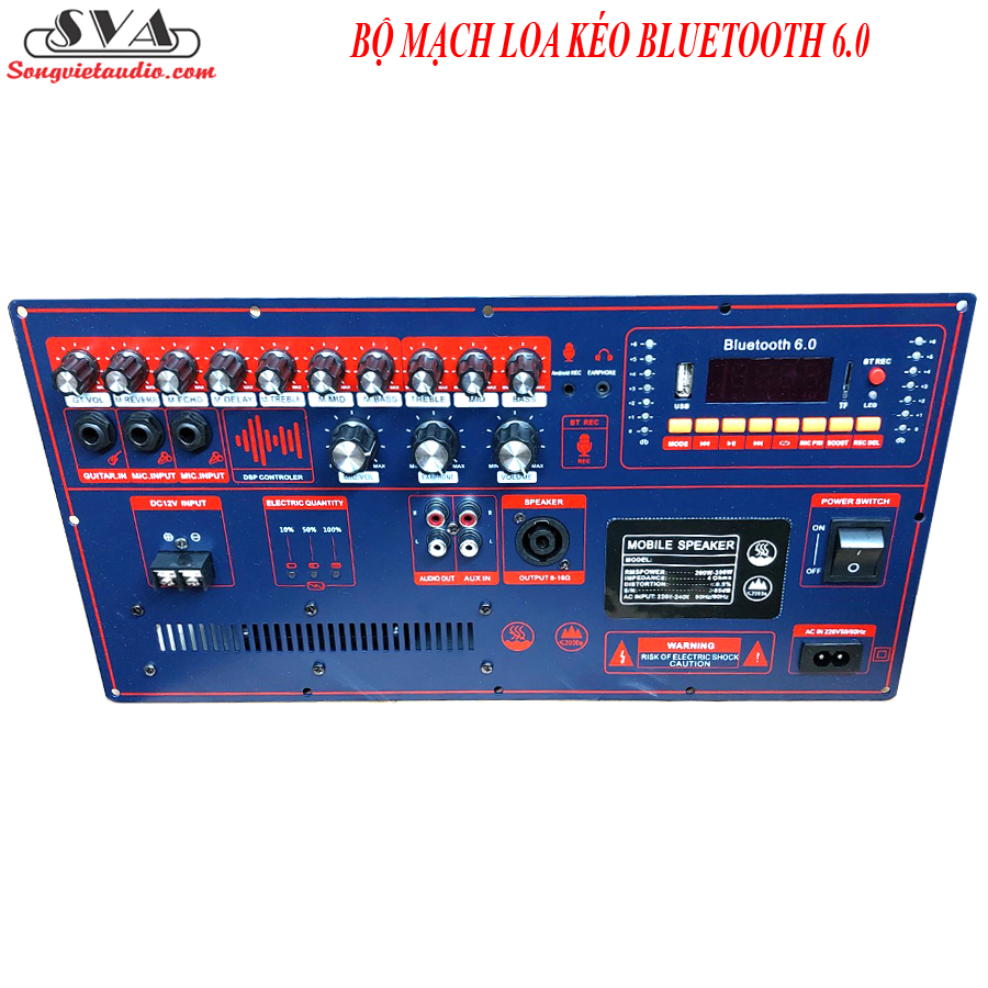 Bộ mạch loa kéo bluetooth 6.0, 4 tấc đôi có reverb , nguồn xuyến - mới