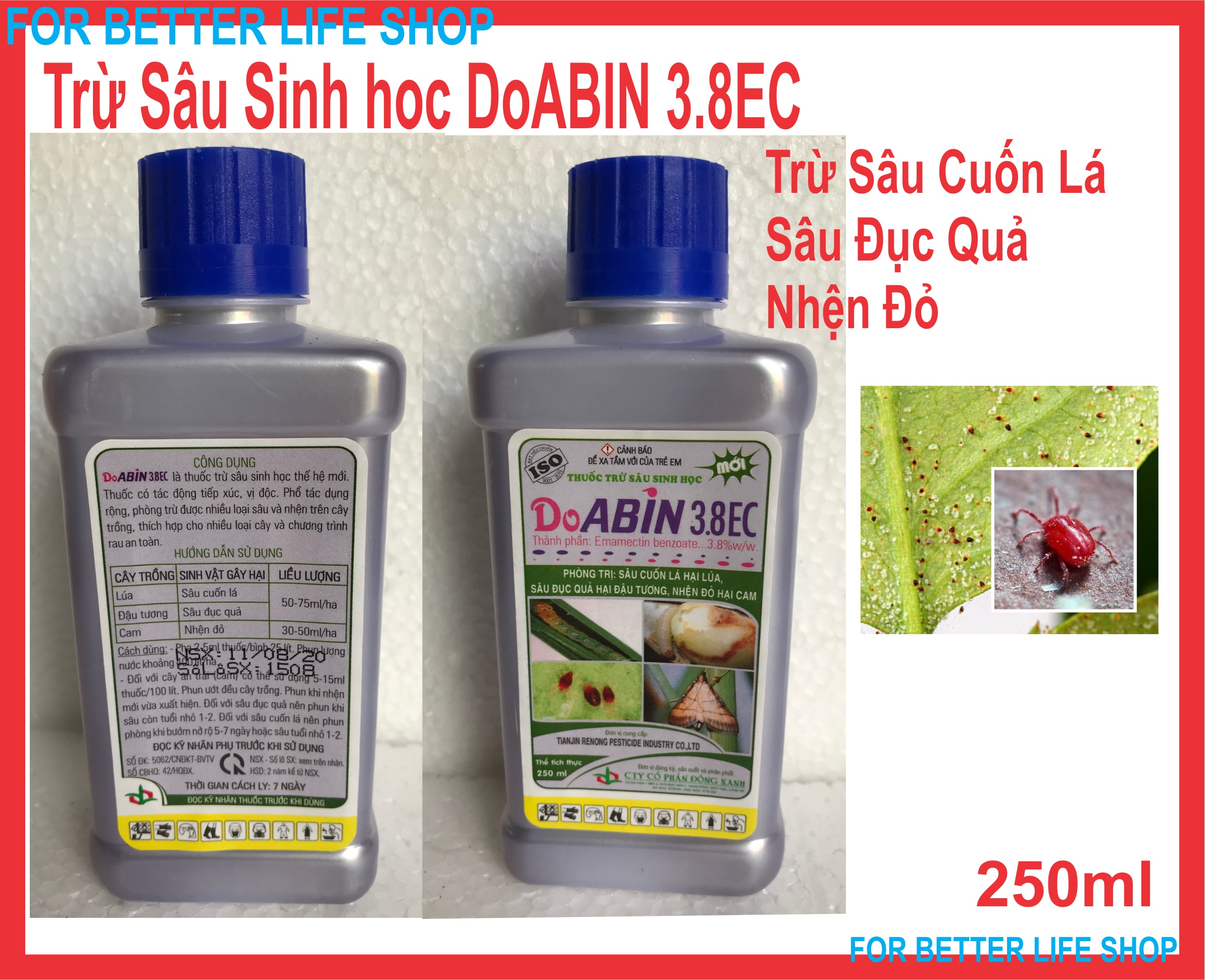 Trừ sâu sinh học trừ sâu cuốn lá, sâu đục quả, nhện đỏ doabin 3.8ec chai 250ml