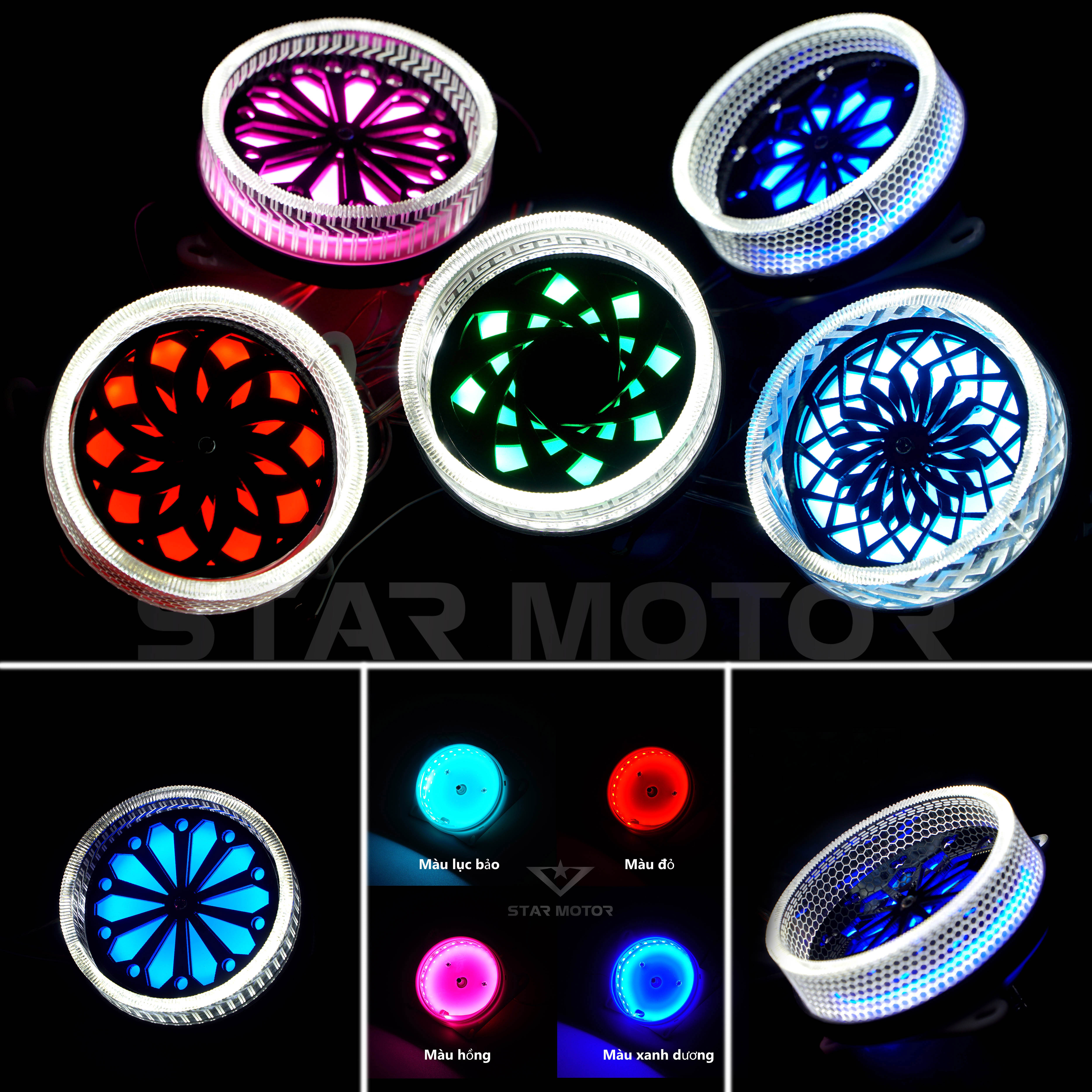 Đèn Led xoay Sharingan hiệu ứng vô cực kèm vòng 3D độ lé đèn bi cầu, gắn Demi xe điện xe máy oto