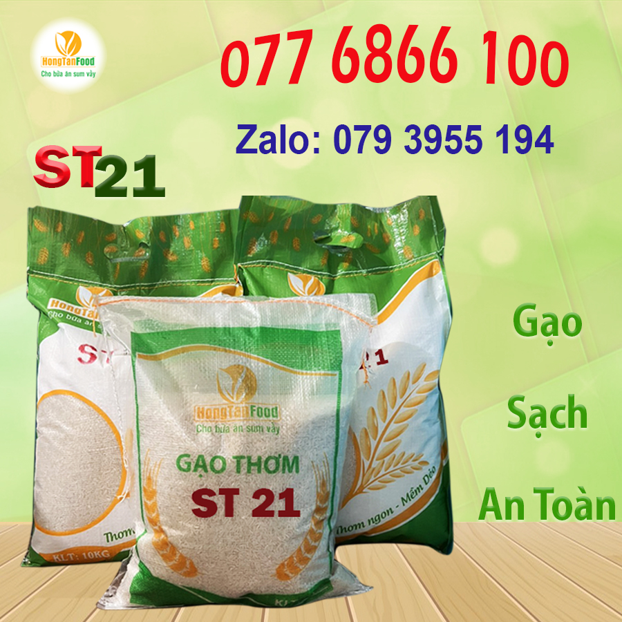 Gạo ST21 An Toàn Hồng Tân túi 5kg. không chất bảo quản, gạo thơm dẻo