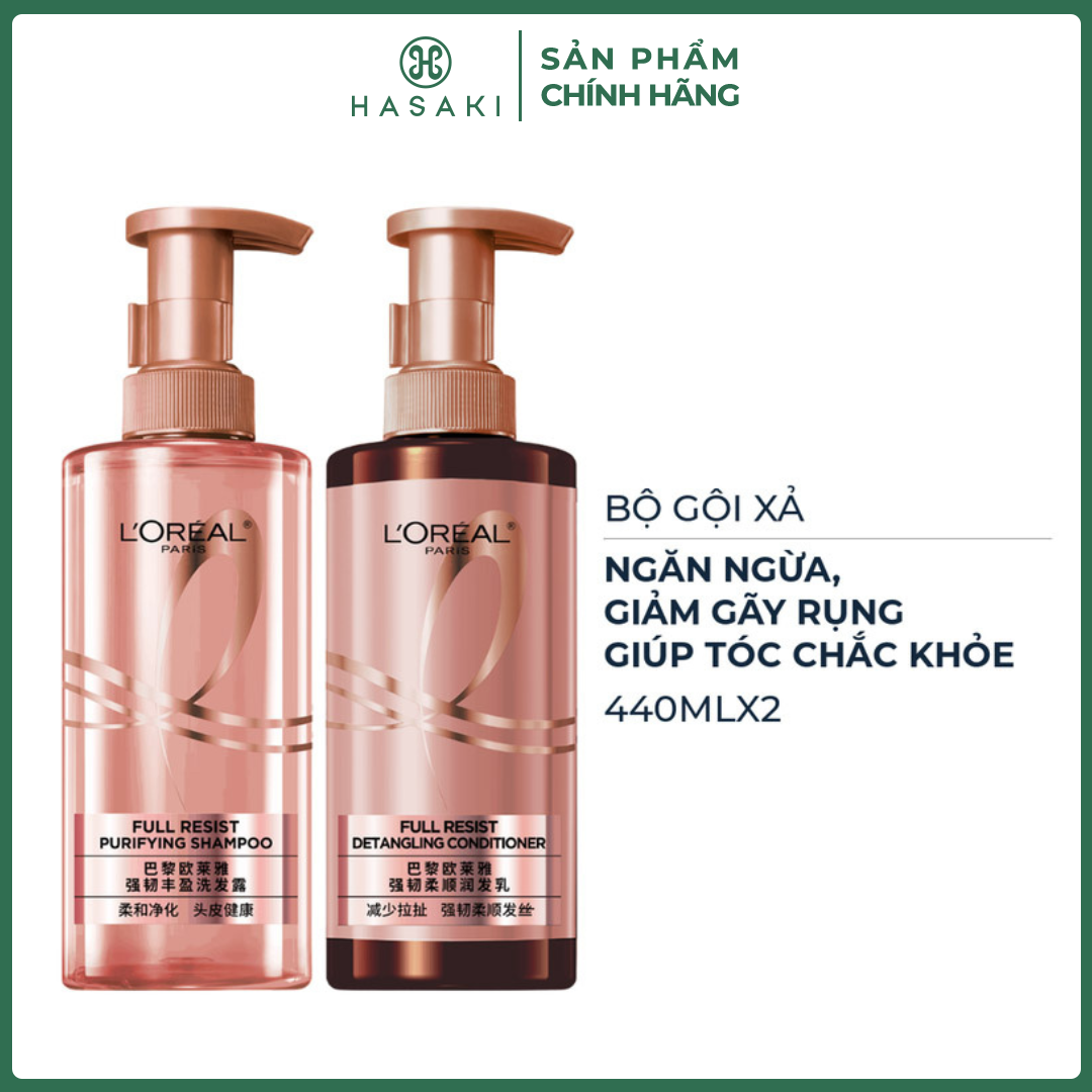 Bộ Gội Xả L’Oreal Giảm Gãy Rụng Tóc Giúp Tóc Chắc Khỏe 440mlx2 Elseve Full Resist Anti Hair Fall Shampoo & Conditioner Hasaki Sản Phẩm Chính Hãng