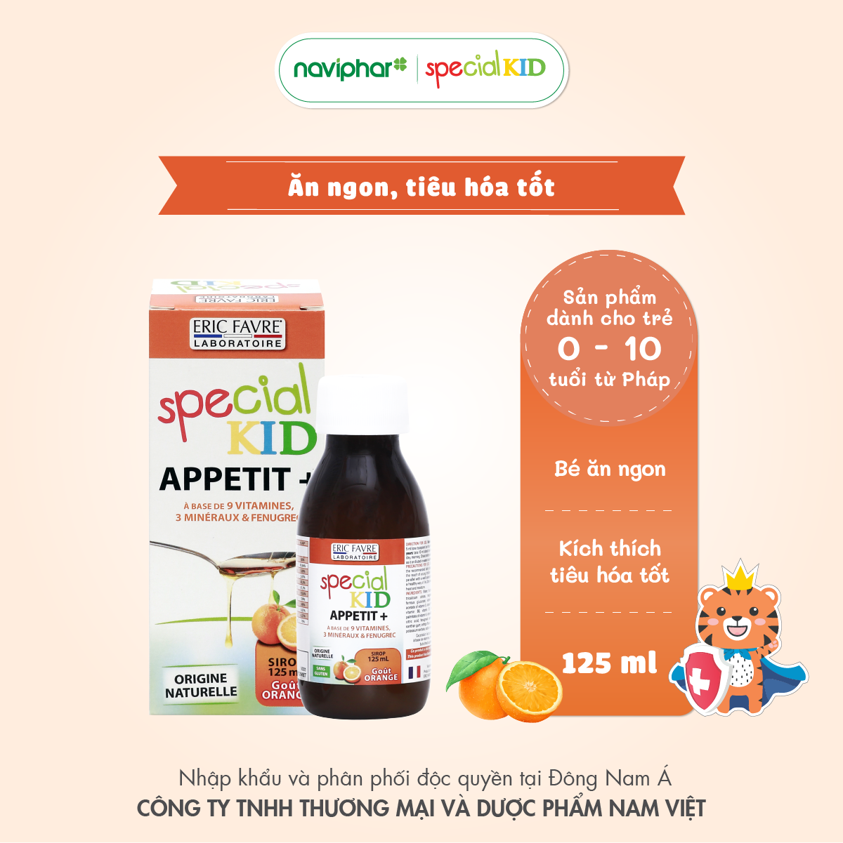 Siro kích thích bé ăn ngon, hỗ trợ tiêu hóa, cải thiện biếng ăn, hấp thụ kém - TPBVSK Special Kid Appetit+ 125ml [Nhập khẩu Pháp]