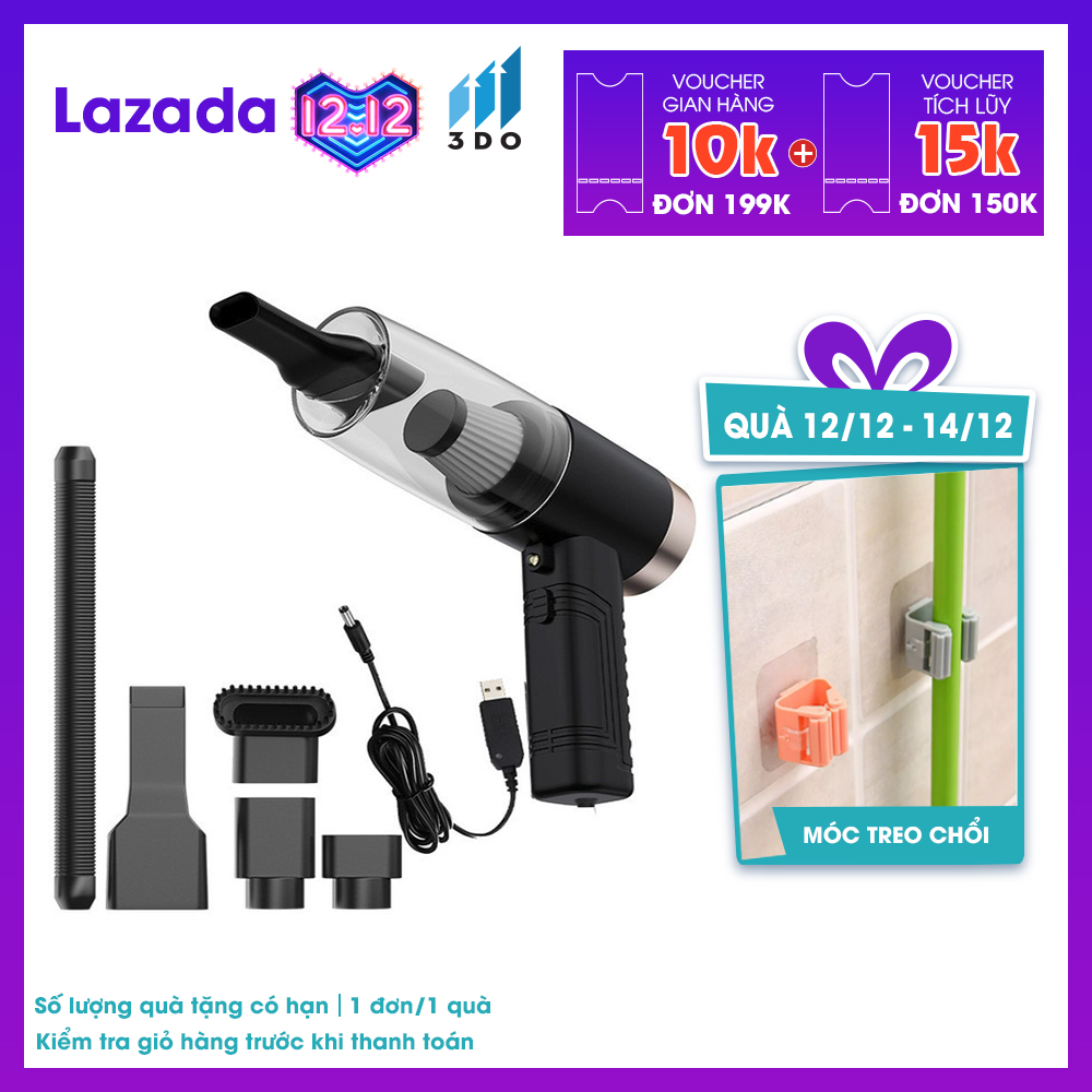Máy hút bụi cầm tay mini 3DO hút bụi ô tô (tặng móc treo chổi) ghế sofa sàn nhà Nhỏ gọn - hút mạnh, Máy hút bụi gia đình, Máy hút bụi xe ô tô, máy hút bụi không dây, Bảo hành 6 tháng, 1 đổi 1 trong 7 ngày