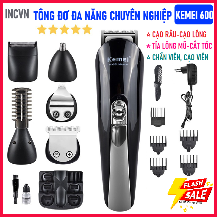 Tông đơ cắt tóc gia đình người lớn và trẻ em, máy hớt tóc nam chuyên nghiệp Kemei KM 600 - Tông đơ đa năng kiêm Máy tỉa lông mũi, râu, lông mày đa năng – Bảo Hành 12 Tháng