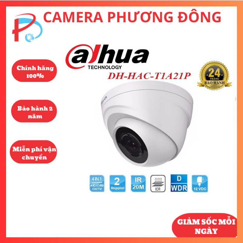 Camera dome hdcvi 2mp dahua hac-t1a21p hồng ngoại 20m - hàng chính hãng