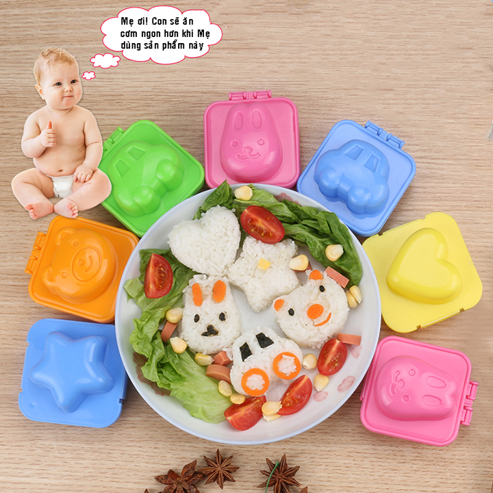 Set 6 khuôn cơm ,khuôn bánh , khuôn trứng , đậu hũ non tạp hình ngộ nghĩnh