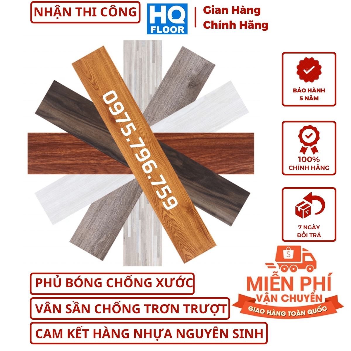 Sàn nhựa giả vân gỗ loại 1 có sẵn keo Vân sần, độ dày đủ 2mm