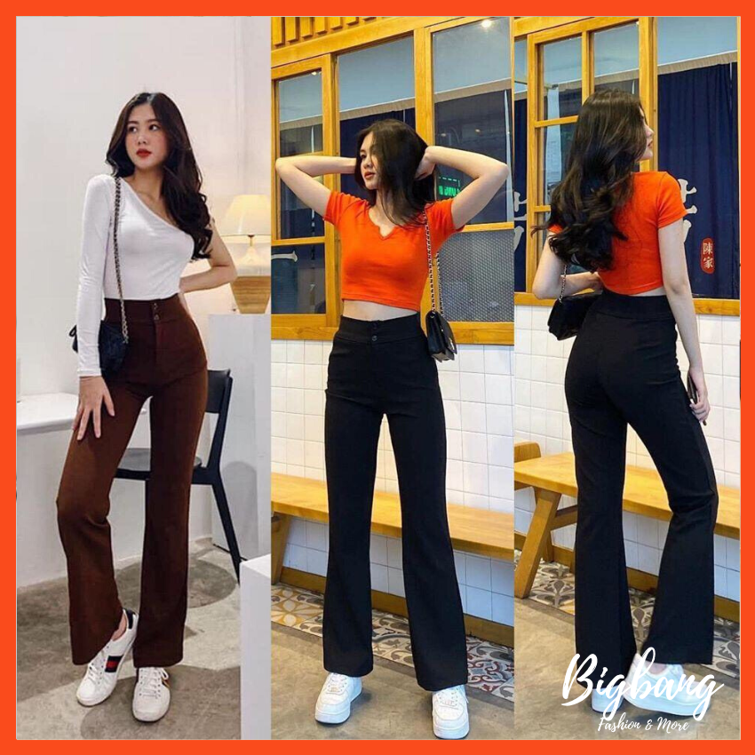 Mẫu mới cực hot! Quần thiết kế ống suông loe dài cạp cao 2 cúc cực trend, quần ống loe kiểu mới lên dáng cực sang chảnh, giá hấp dẫn - Bigbang Shop