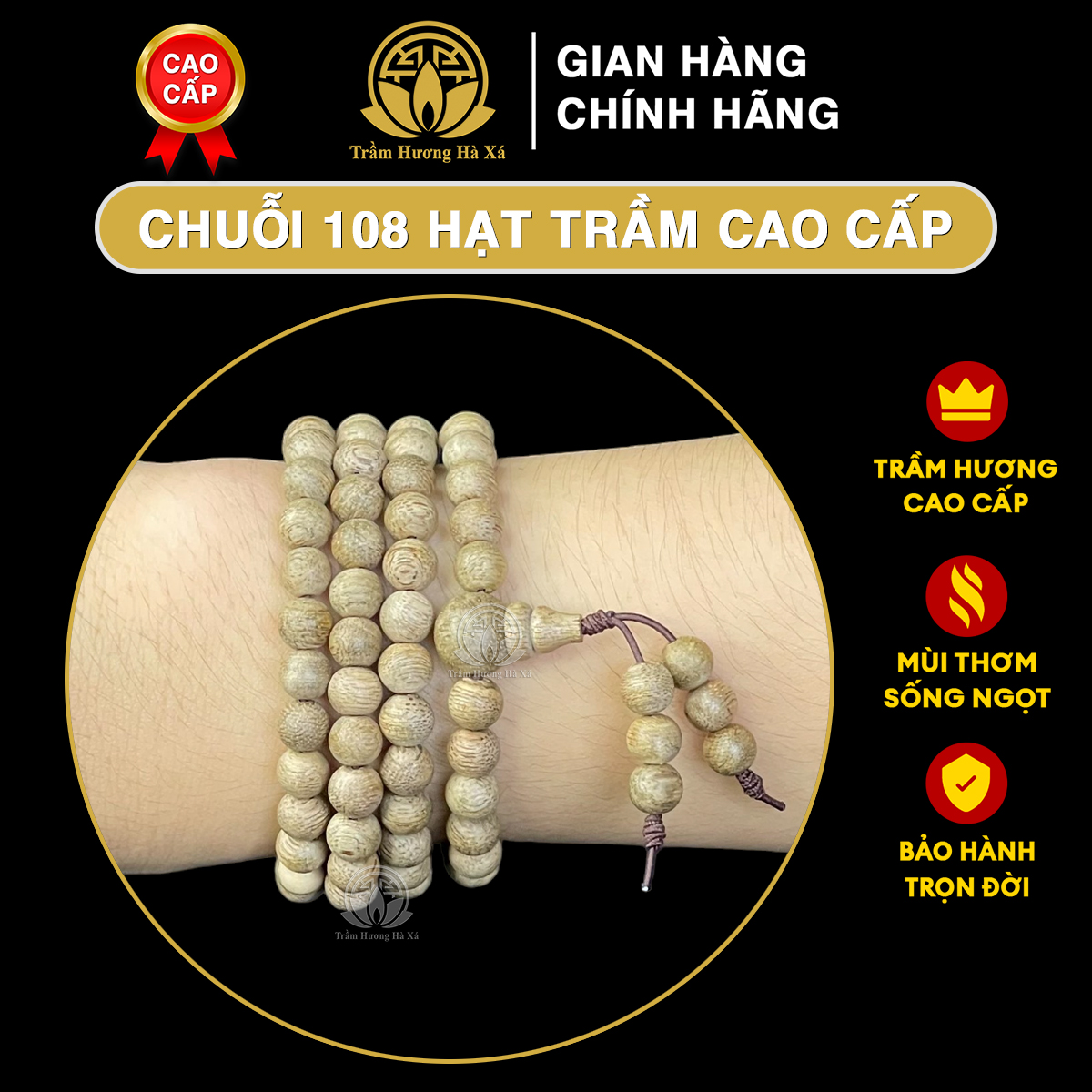 Vòng tay trầm hương chuỗi 108 hạt phong thủy tốc kiến cao cấp tự nhiên đeo tay nam nữ may mắn thu hút tài lộc Trầm Hương Hà Xá
