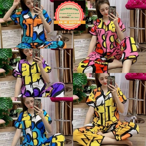 Set Đồ Bộ Nữ Siêu Hot Vải Kate Mịn Phối Viền Đen Chữ Đa Sắc Sang Đẹp từ 45kg đến 60kg