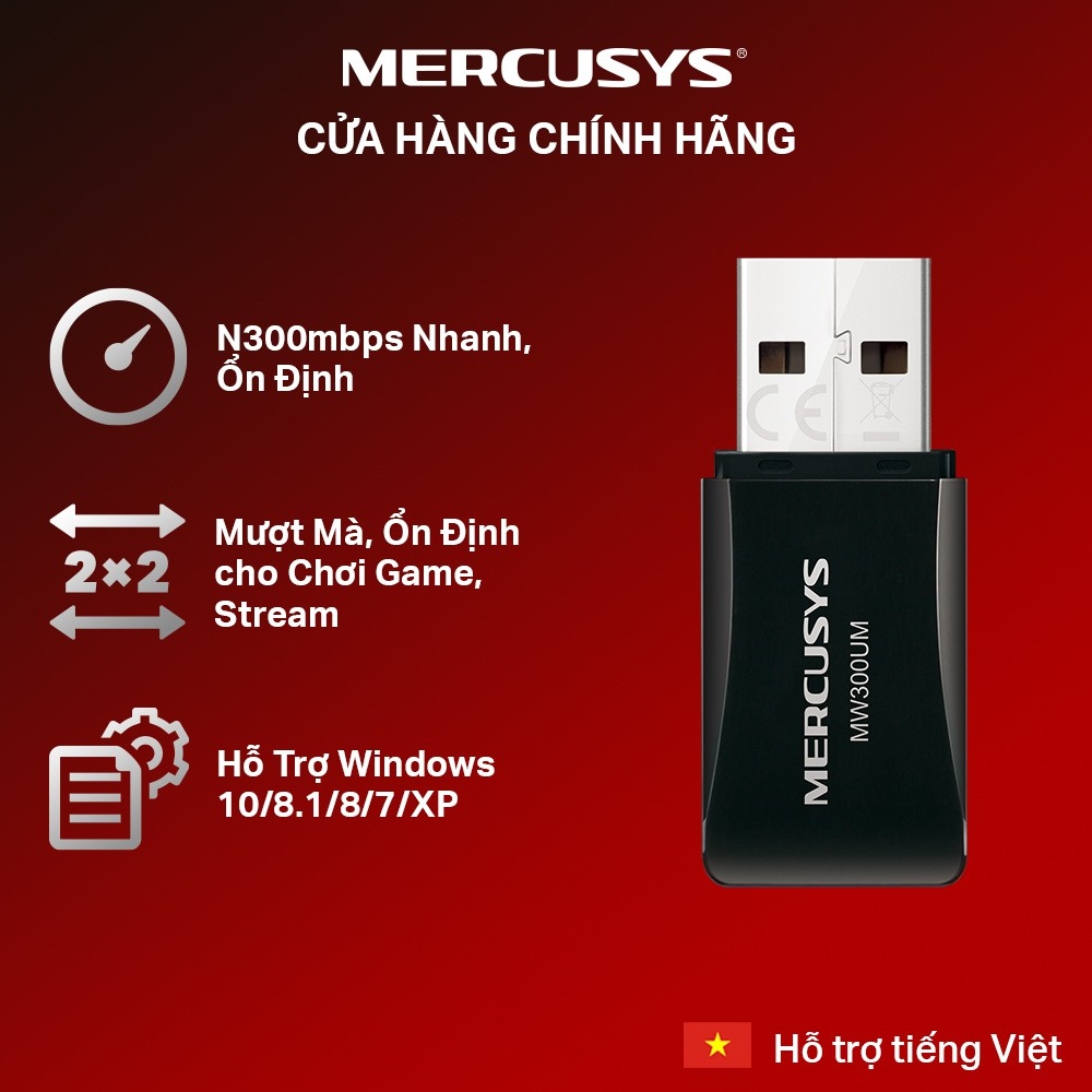 ✖☸ Bộ Chuyển Đổi USB Wifi Mini Mercusys MW300UM Chuẩn N 300Mbps