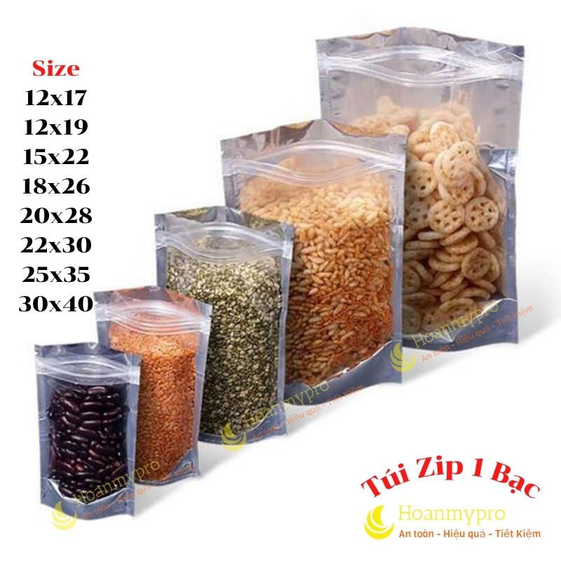 Túi Zip Bạc Đựng Thực Phẩm Zipper Đáy Đứng 1 Mặt Bạc 1 Mặt Trong looại 1 Dày Đẹp BaoBiHoanmypro