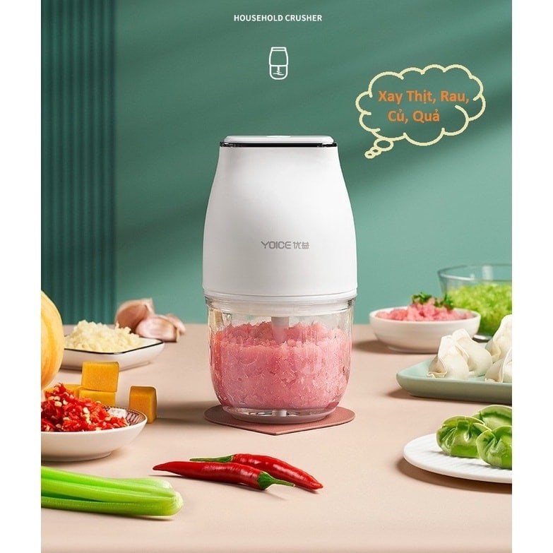Máy xay tỏi ớt, máy xay ăn dặm cho bé, máy xay sinh tố mini đa năng Yoice 300ml, công suất 100W, 2 lưỡi kép, nguồn 220V. BẢO HÀNH 12 THÁNG