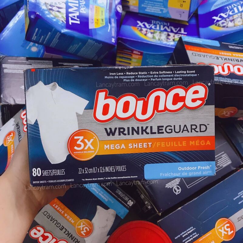Giấy thơm vải + chống nhăn gấp 3 lần bounce wrinkleguard mega dryer sheets 80 tờ
