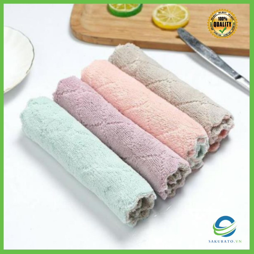 [RẺ VÔ ĐỊCH] Khăn lau đa năng bếp, bát đĩa, cốc chén thấm nước chống dính dầu mỡ hai mặt loại to 15x26cm