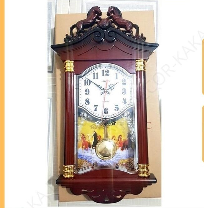 Đồng hồ treo tường quả lắc sáng tạo độc đáo vintage, đồng hồ phong thủy con ngựa mã đáo thành công