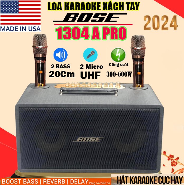 ( MẪU MỚI SIÊU HAY ) Loa Karaoke Xách Tay BOSE 1304A PRO HÀNG NHẬP KHẨU-Công Suất Lớn 600W ,2 Bass Đôi  , Kèm 2 Micro Cao Cấp Chống Hú Hút Âm ,Tích Hợp Mạch Mới  Hiệu Ứng Echo, Reverb Delay Cho Tiếng Hát Hay Bas Chắc Âm Thanh Hát karaoke cực hay