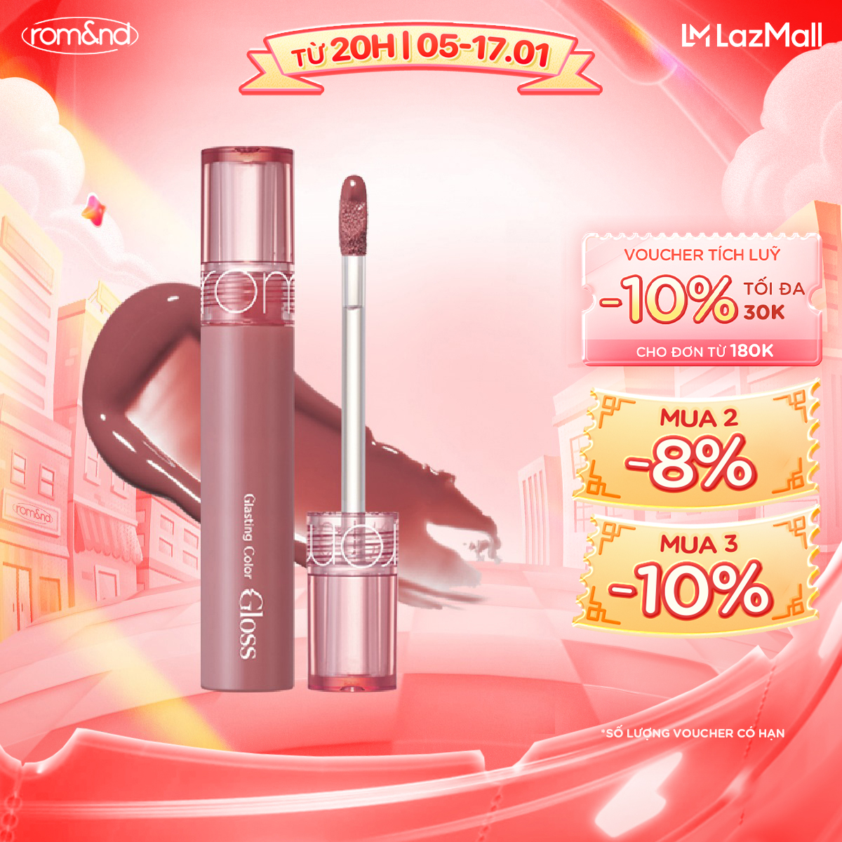 [Rom&nd] Son tint bóng căng mọng Romand Glasting Color Gloss 4g