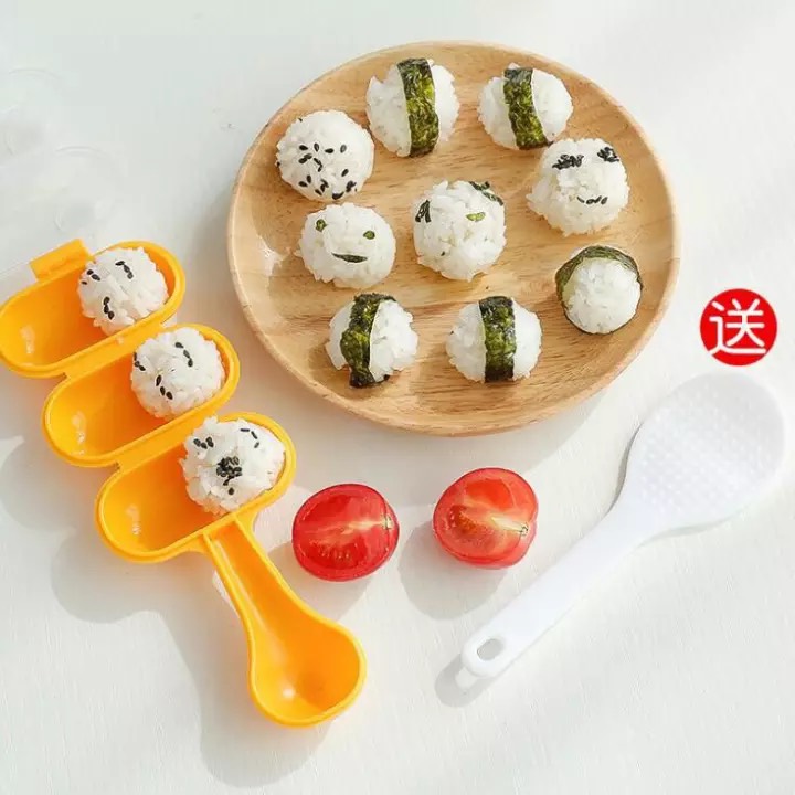 [CÓ HỘP_ KÈM VÁ]Bộ Khuôn Lắc Cơm Bento Màu Cam tạo hình viên tròn cho bé