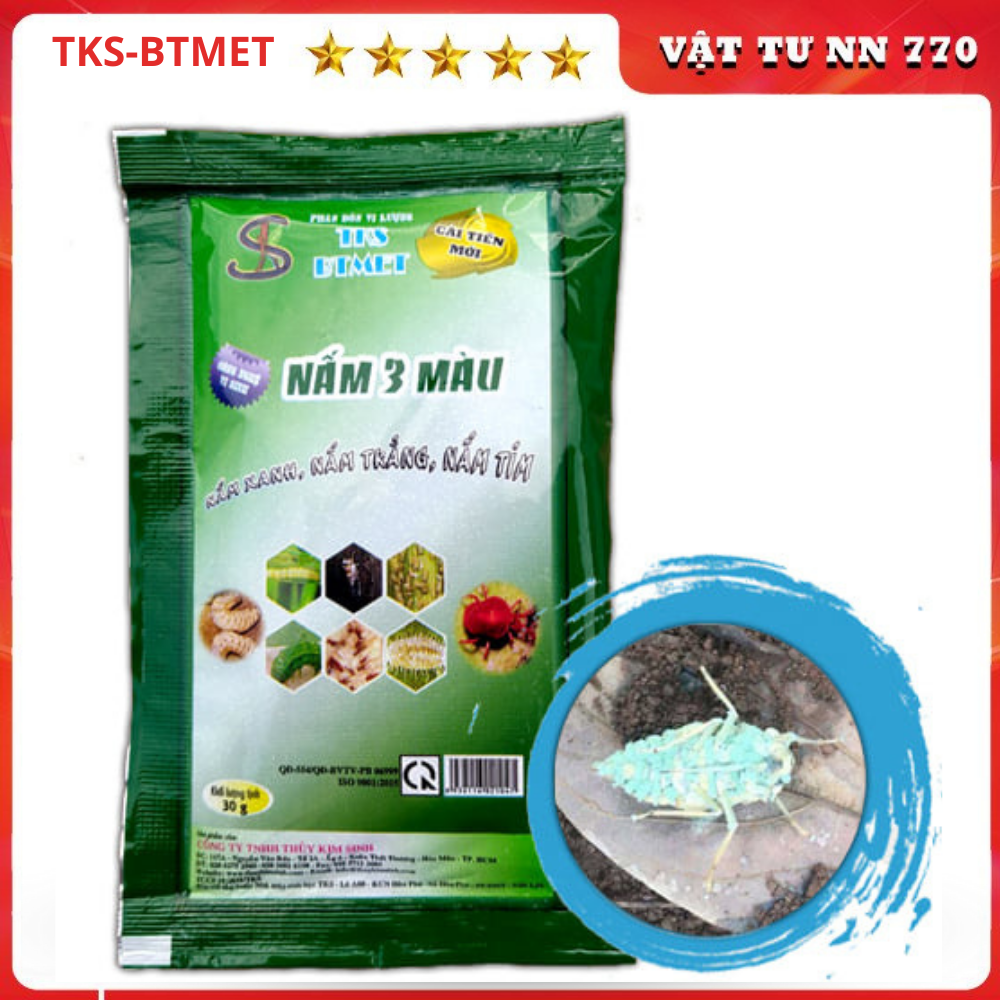 BTMET: NẤM 3 MÀU Nấm Ký Sinh Trù Sâu Rầy, Bọ Trĩ, Bọ Cánh Cứng, Nhện Đỏ - Gói 30 g