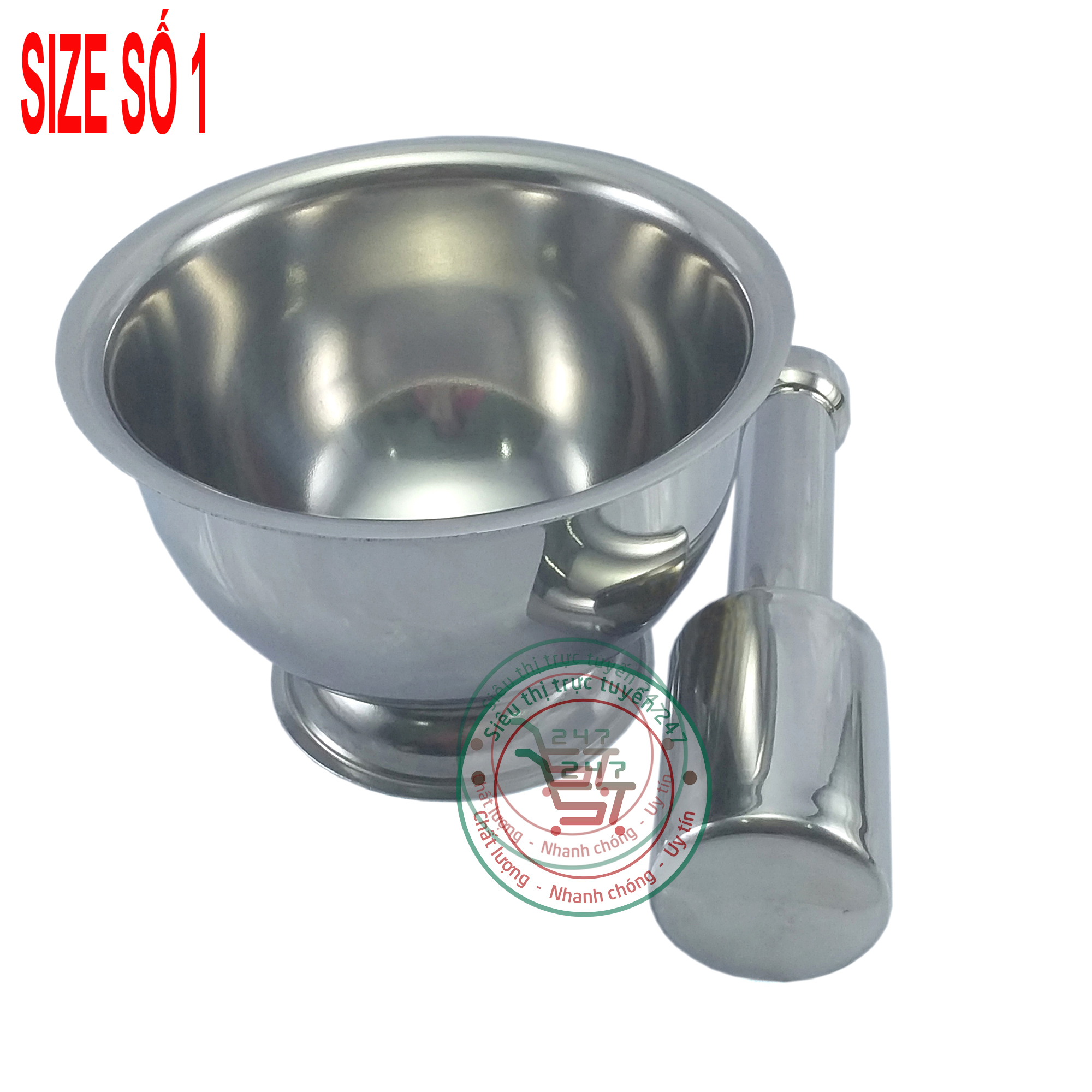 Bộ cối chày inox size 1 đâm tiêu giã tỏi ớt gia vị thức ăn tiện lợi