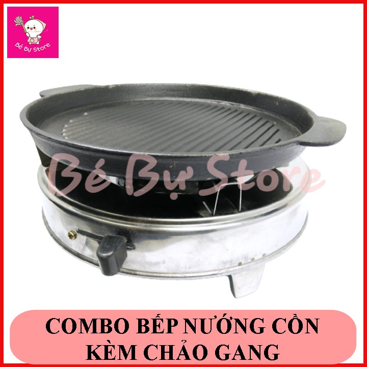 Bếp Cồn Và Chảo Gang Trắng Nướng Thịt Tiện Dụng