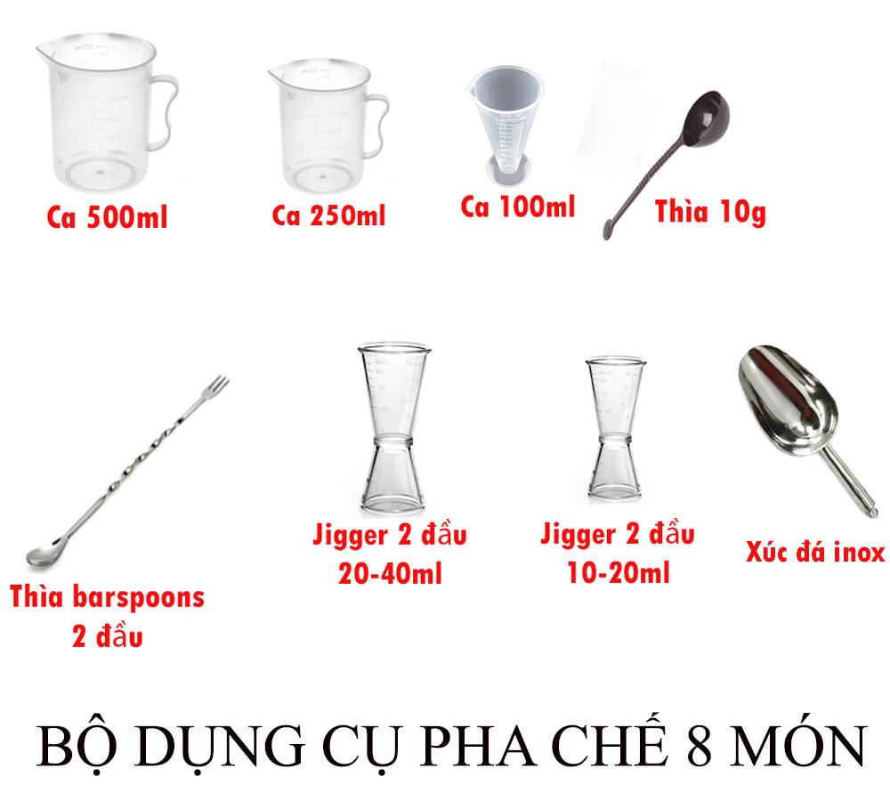 [HCM]Bộ dụng cụ pha chế 5 món + 2 Jigger + xúc đá