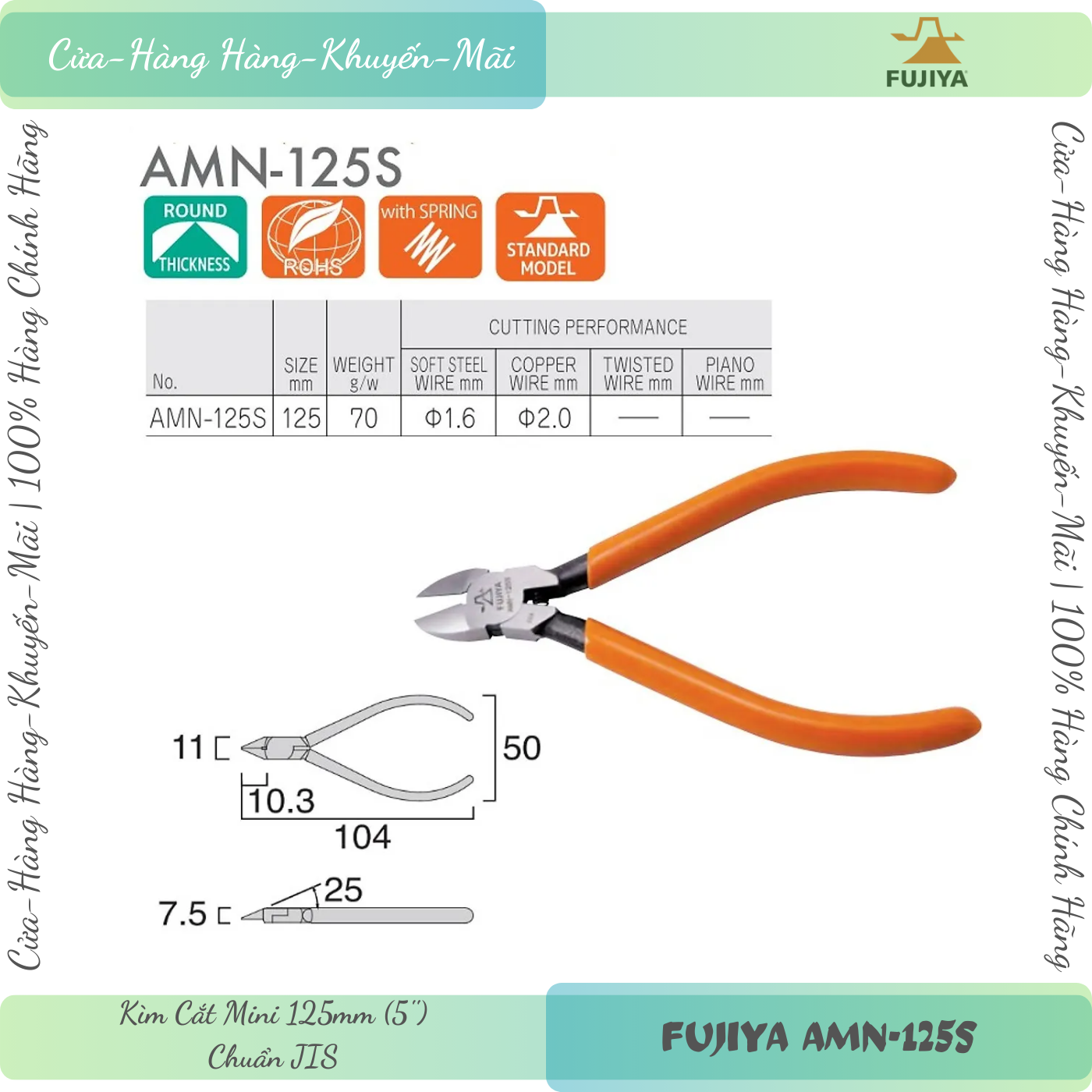 Fujiya amn-125s chuẩn jis | kìm cắt mini lưỡi tròn fujiya amn-125s, 125mm - cắt dây thép φ1.6mm, dây đồng φ2.0mm - hàng chính hãng