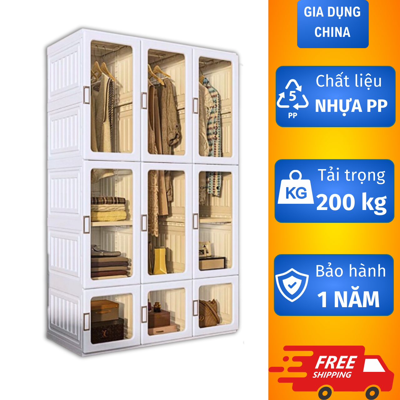 Tủ quần áo gấp gọn AntBox, hộp đựng quần áo cửa trong suốt khóa nam châm