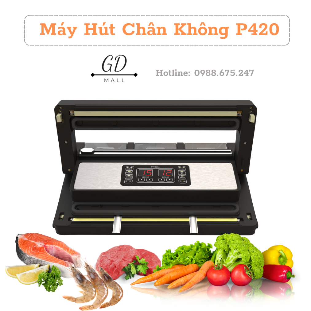 Máy hút chân không P420 cao cấp, Máy hút chân không không kén túi, lực hút mạnh, năng suất làm việc cao, phù hợp cho gia đình, kinh doanh... Bảo hành 6 tháng