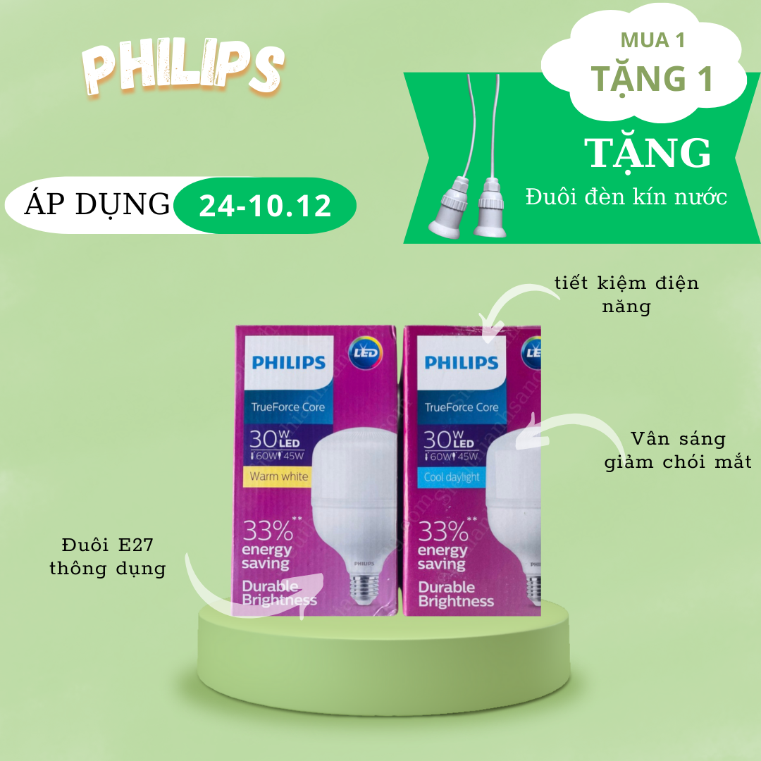 Bóng đèn PHILIPS công nghệ mới Eyecomfort công suất 30W giúp êm dịu cho mắt TForce Core HB MV E27 GEN3 T100 830/865 - ánh sáng trắng/sáng vàng