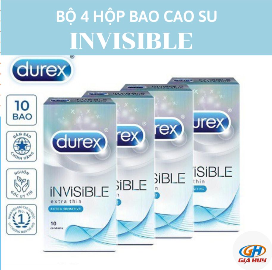 Combo 4 hộp bao cao su Durex Invisible Extra Thin Extra Lubricated 10 bao mỏng vô hình, tình thăng hoa