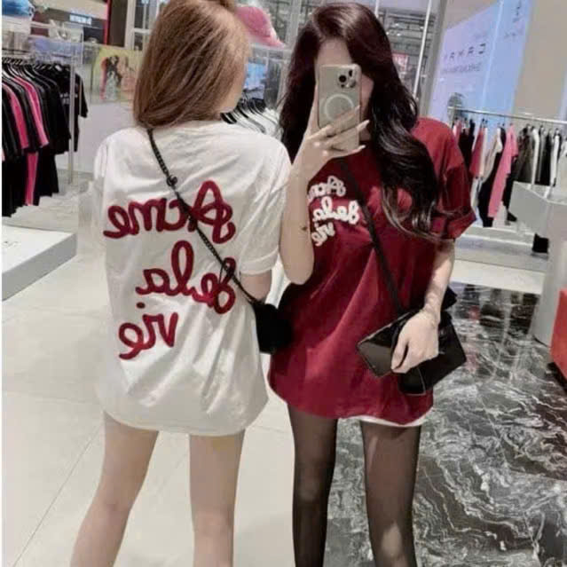 Áo thun mùa hè in ACME, cổ tròn cá tính, form rộng nam nữ, tay lỡ, mặc thoải mái mát mẻ.