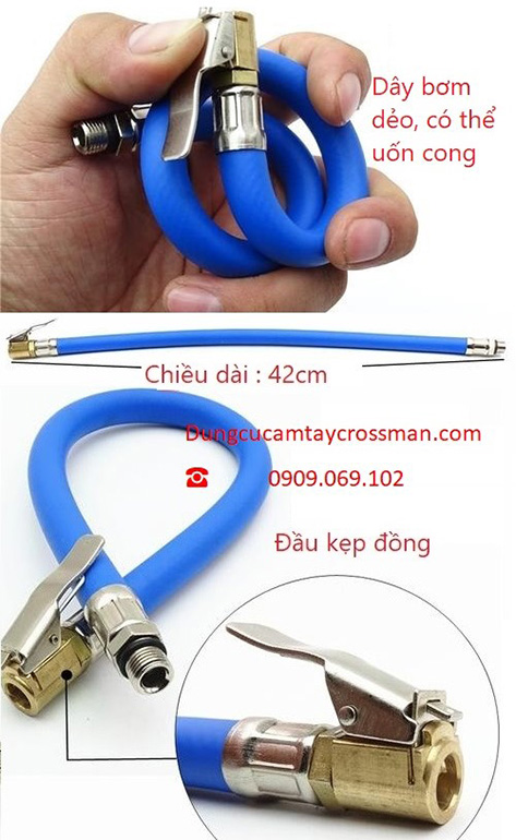 Dây bơm lốp ô tô, xe máy dạng đầu kẹp cao cấp, cực bền