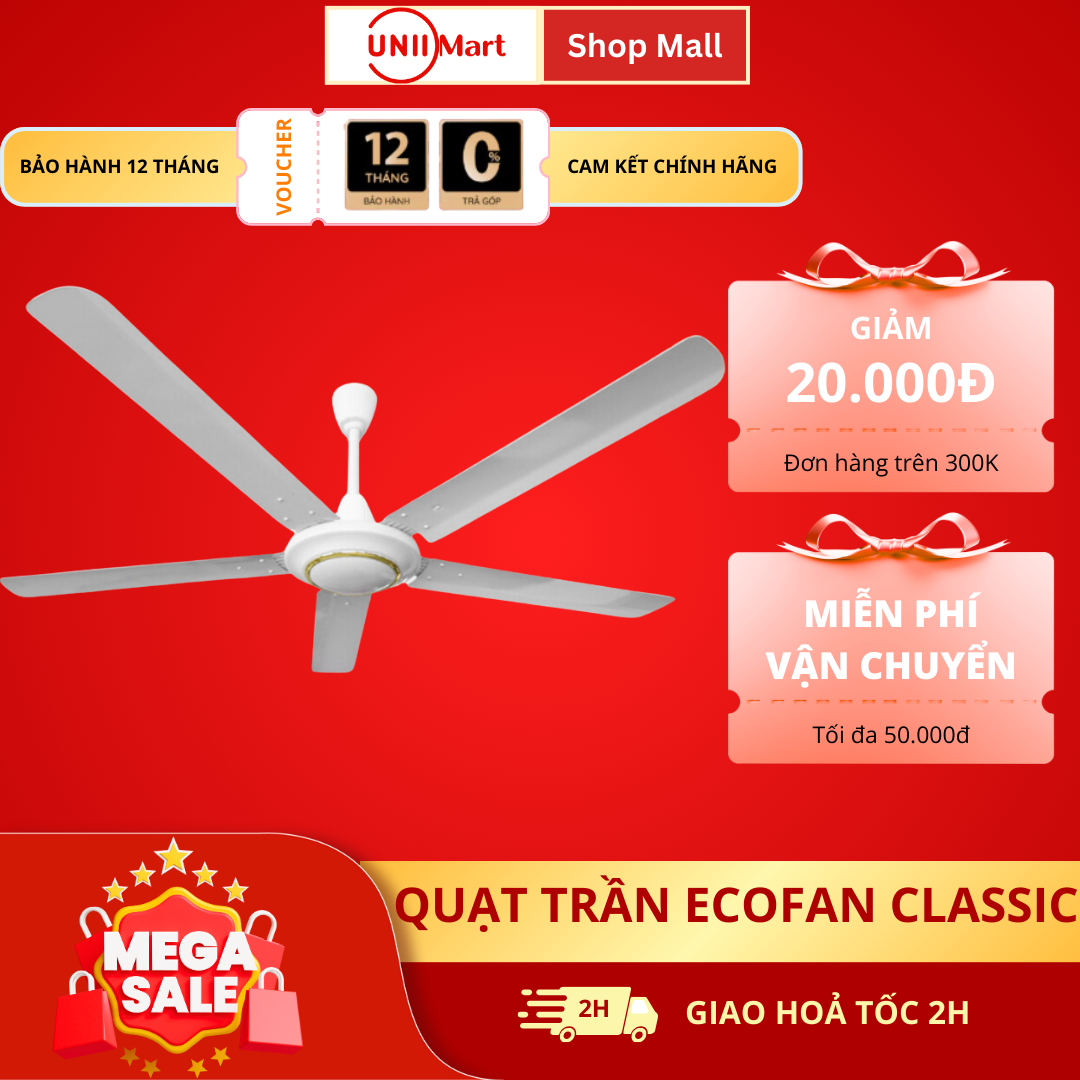 Quạt trần ECOFAN Classic 5 cánh - Bảo hành chính hãng 5 năm