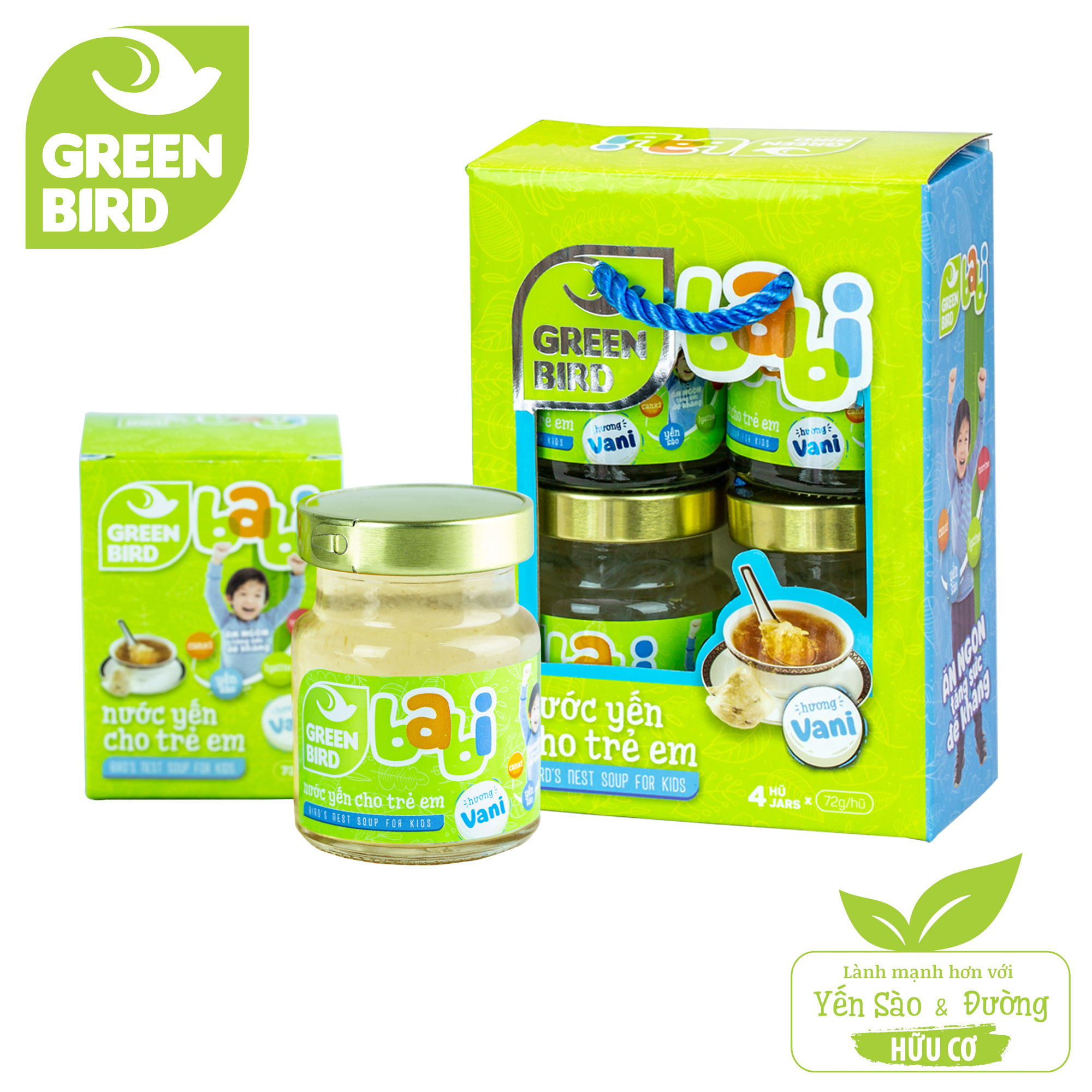 Lốc Green Bird - Babi Nước Yến Cho Trẻ Em Hương Vani - (4 hũ*72g)