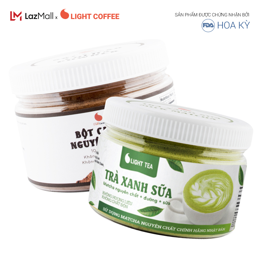 Combo 1 hũ 150g Cacao nguyên chất cao cấp, đậm đà, Light Ca cao và 1 hũ 230g Matcha sữa, sử dụng Matcha Nhật không hương liệu, Light Coffee