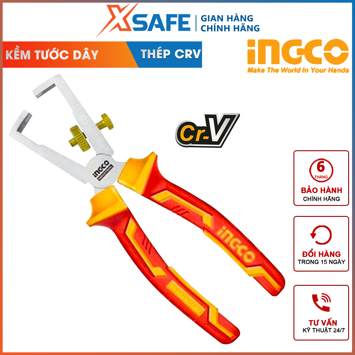 Kềm tuốt dây điện cao cấp INGCO HIWSP28160 cách điện 1000v kìm cắt dây điện chiều dài 6 thép cr-v siêu cứng độ bền cao